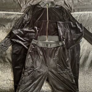 Sporty Velvet Solid Zipper 2 Piece Pant Sets